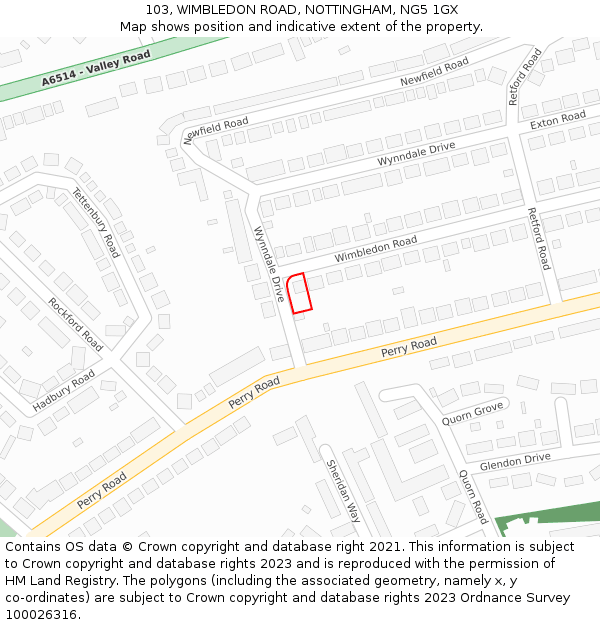 103, WIMBLEDON ROAD, NOTTINGHAM, NG5 1GX: Location map and indicative extent of plot