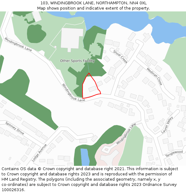 103, WINDINGBROOK LANE, NORTHAMPTON, NN4 0XL: Location map and indicative extent of plot