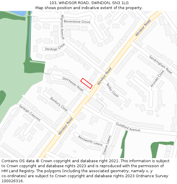 103, WINDSOR ROAD, SWINDON, SN3 1LG: Location map and indicative extent of plot