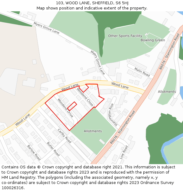 103, WOOD LANE, SHEFFIELD, S6 5HJ: Location map and indicative extent of plot