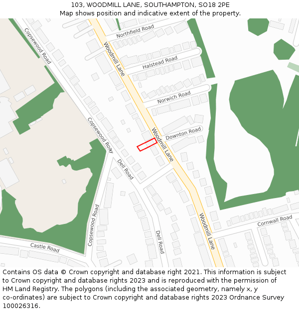 103, WOODMILL LANE, SOUTHAMPTON, SO18 2PE: Location map and indicative extent of plot