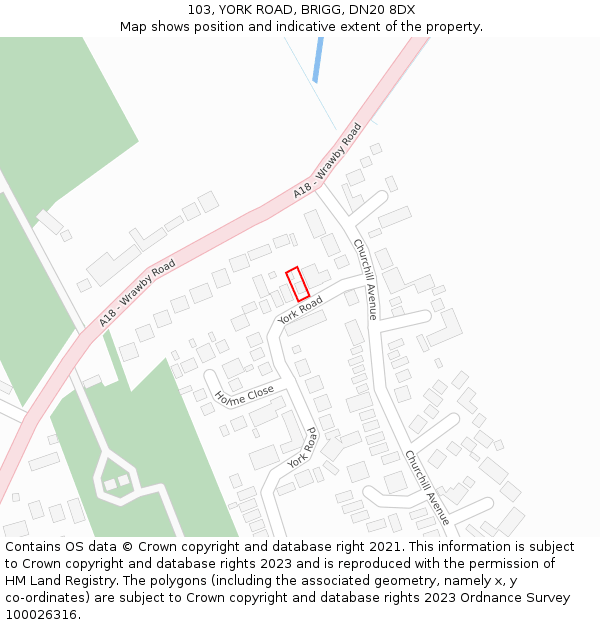 103, YORK ROAD, BRIGG, DN20 8DX: Location map and indicative extent of plot