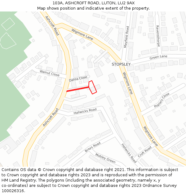 103A, ASHCROFT ROAD, LUTON, LU2 9AX: Location map and indicative extent of plot