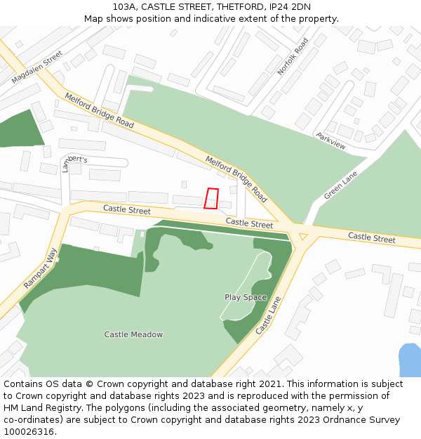 103A, CASTLE STREET, THETFORD, IP24 2DN: Location map and indicative extent of plot