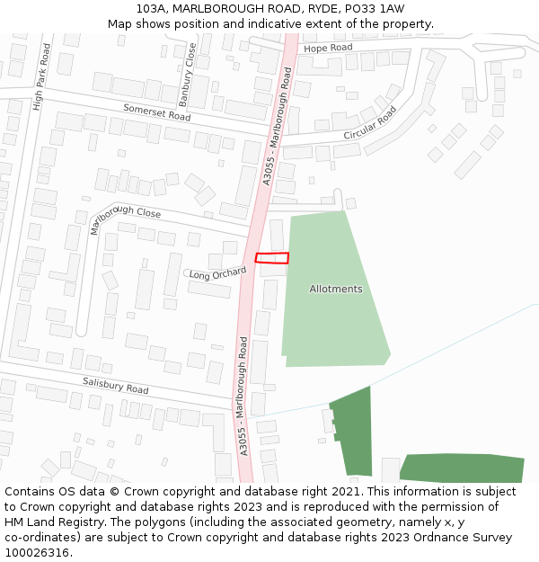 103A, MARLBOROUGH ROAD, RYDE, PO33 1AW: Location map and indicative extent of plot