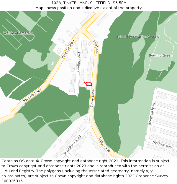 103A, TINKER LANE, SHEFFIELD, S6 5EA: Location map and indicative extent of plot