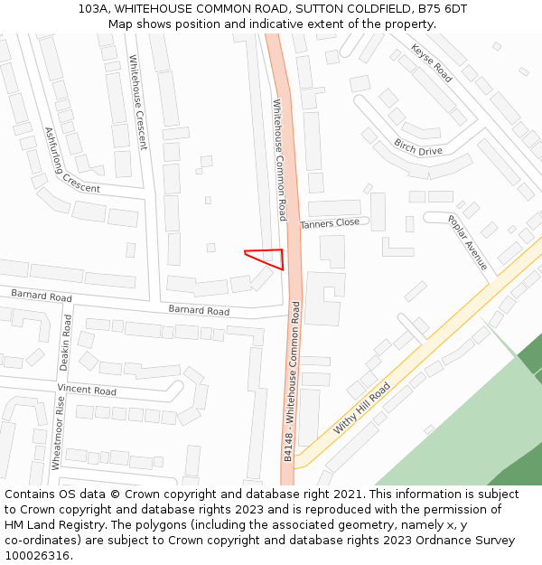 103A, WHITEHOUSE COMMON ROAD, SUTTON COLDFIELD, B75 6DT: Location map and indicative extent of plot