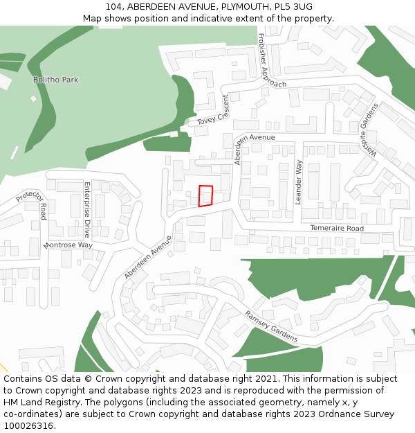 104, ABERDEEN AVENUE, PLYMOUTH, PL5 3UG: Location map and indicative extent of plot