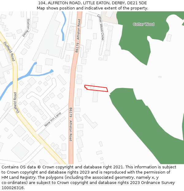 104, ALFRETON ROAD, LITTLE EATON, DERBY, DE21 5DE: Location map and indicative extent of plot
