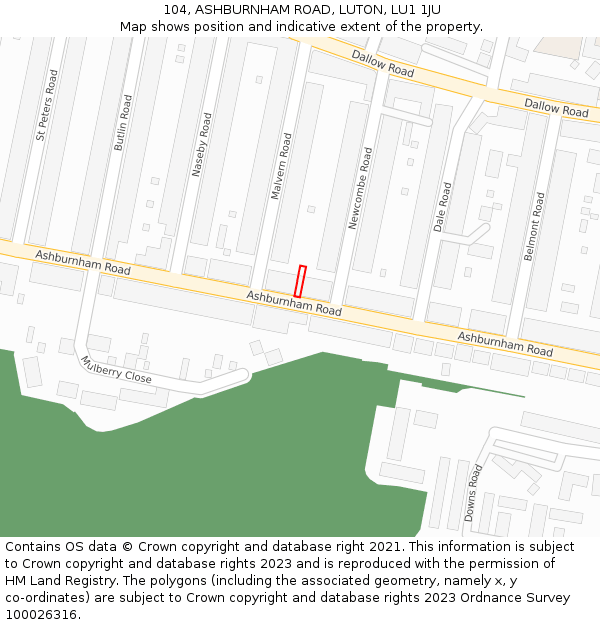 104, ASHBURNHAM ROAD, LUTON, LU1 1JU: Location map and indicative extent of plot