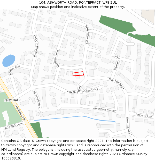 104, ASHWORTH ROAD, PONTEFRACT, WF8 2UL: Location map and indicative extent of plot