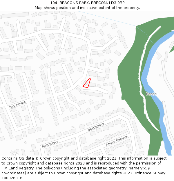 104, BEACONS PARK, BRECON, LD3 9BP: Location map and indicative extent of plot