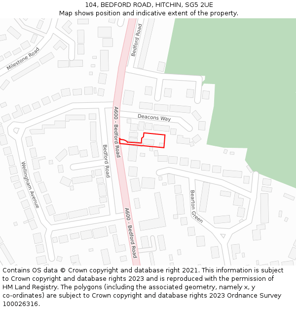 104, BEDFORD ROAD, HITCHIN, SG5 2UE: Location map and indicative extent of plot