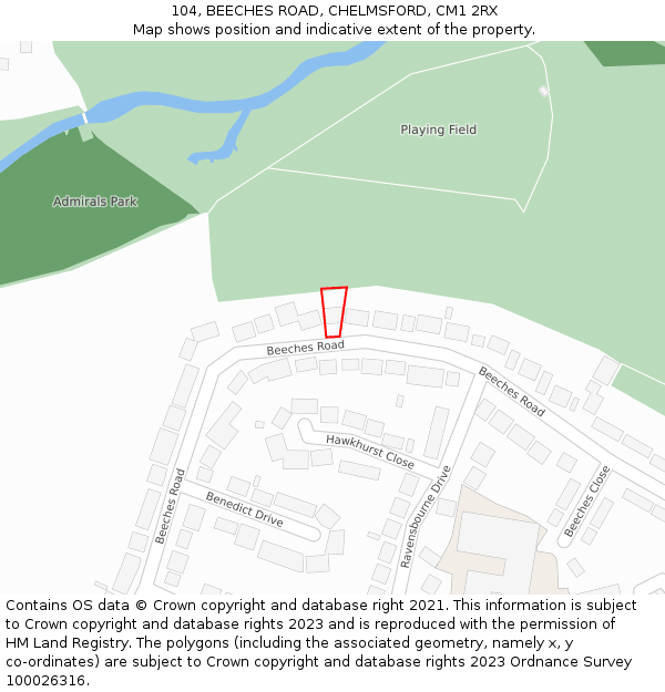 104, BEECHES ROAD, CHELMSFORD, CM1 2RX: Location map and indicative extent of plot