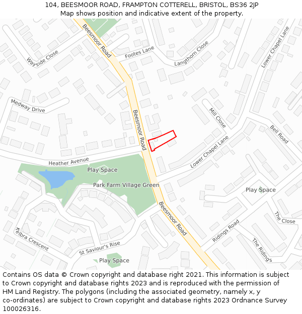 104, BEESMOOR ROAD, FRAMPTON COTTERELL, BRISTOL, BS36 2JP: Location map and indicative extent of plot