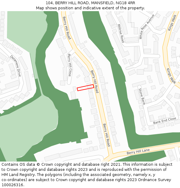 104, BERRY HILL ROAD, MANSFIELD, NG18 4RR: Location map and indicative extent of plot