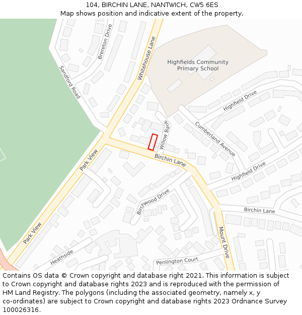 104, BIRCHIN LANE, NANTWICH, CW5 6ES: Location map and indicative extent of plot