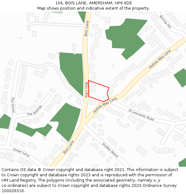 104, BOIS LANE, AMERSHAM, HP6 6DE: Location map and indicative extent of plot