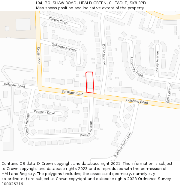 104, BOLSHAW ROAD, HEALD GREEN, CHEADLE, SK8 3PD: Location map and indicative extent of plot