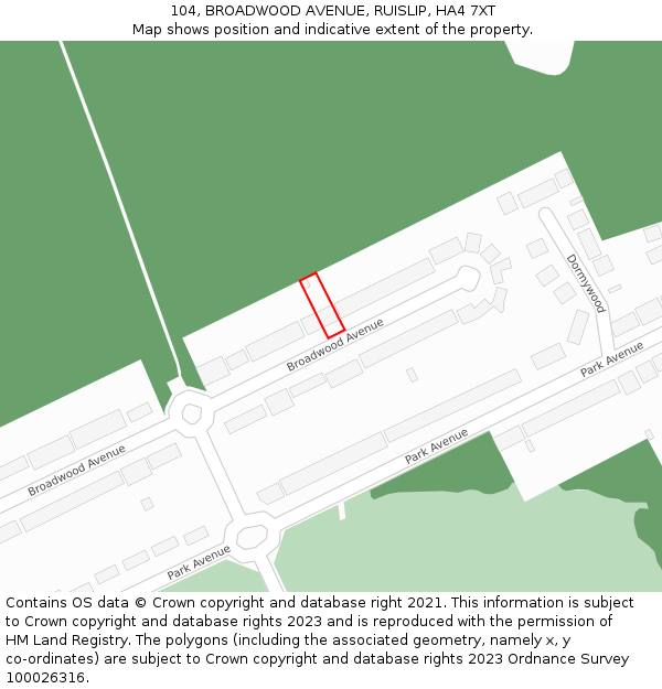 104, BROADWOOD AVENUE, RUISLIP, HA4 7XT: Location map and indicative extent of plot