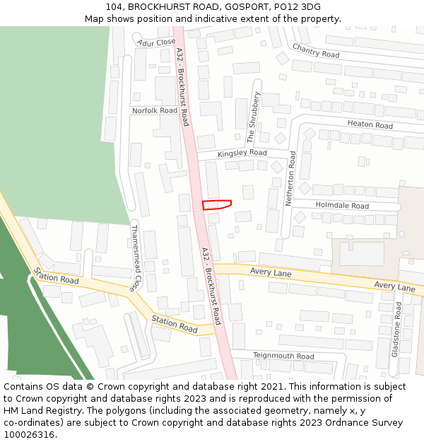 104, BROCKHURST ROAD, GOSPORT, PO12 3DG: Location map and indicative extent of plot