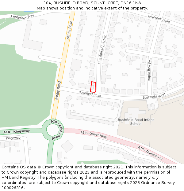104, BUSHFIELD ROAD, SCUNTHORPE, DN16 1NA: Location map and indicative extent of plot