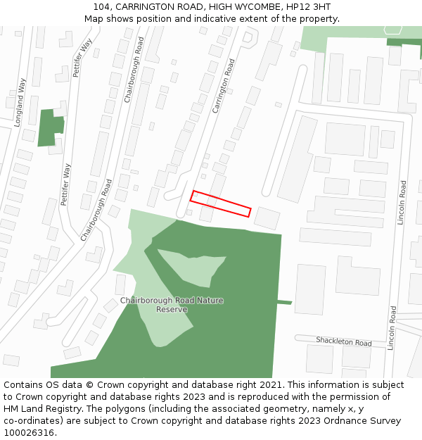 104, CARRINGTON ROAD, HIGH WYCOMBE, HP12 3HT: Location map and indicative extent of plot