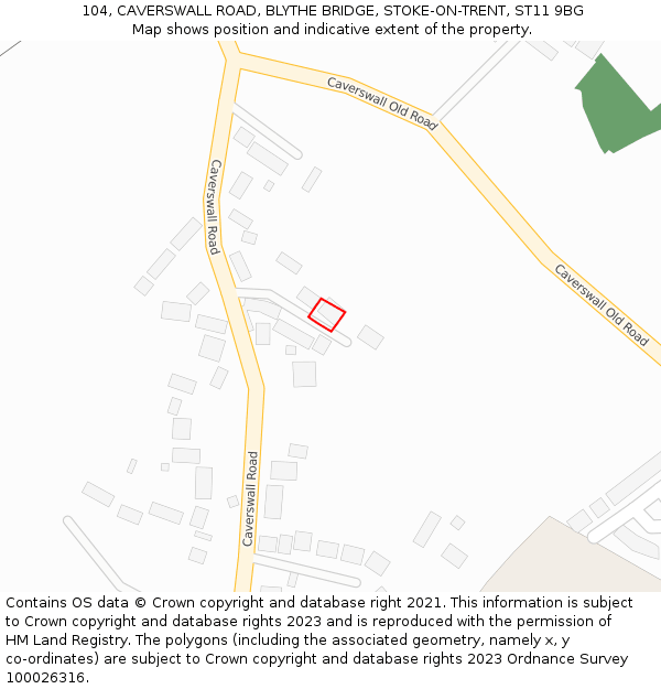 104, CAVERSWALL ROAD, BLYTHE BRIDGE, STOKE-ON-TRENT, ST11 9BG: Location map and indicative extent of plot