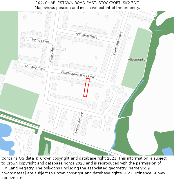 104, CHARLESTOWN ROAD EAST, STOCKPORT, SK2 7DZ: Location map and indicative extent of plot
