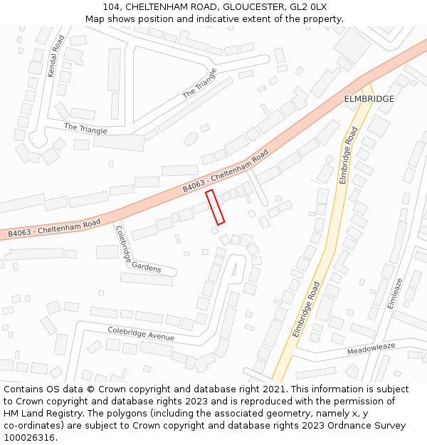 104, CHELTENHAM ROAD, GLOUCESTER, GL2 0LX: Location map and indicative extent of plot