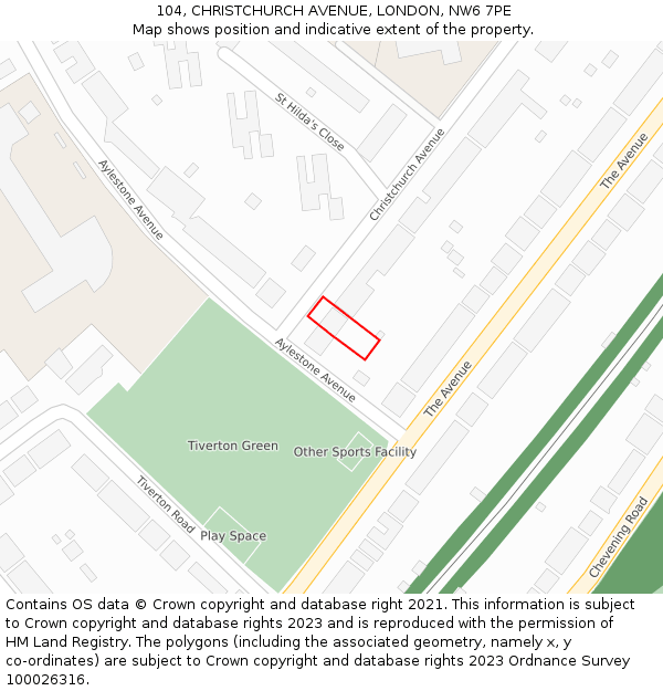 104, CHRISTCHURCH AVENUE, LONDON, NW6 7PE: Location map and indicative extent of plot