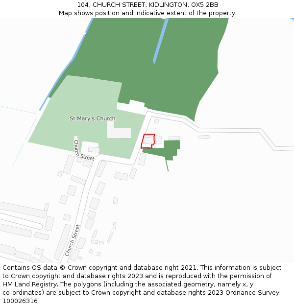 104, CHURCH STREET, KIDLINGTON, OX5 2BB: Location map and indicative extent of plot