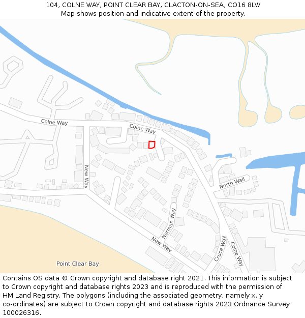 104, COLNE WAY, POINT CLEAR BAY, CLACTON-ON-SEA, CO16 8LW: Location map and indicative extent of plot