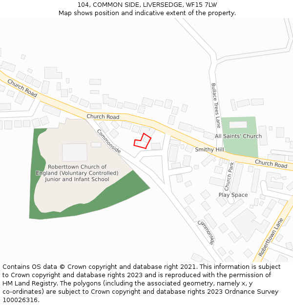 104, COMMON SIDE, LIVERSEDGE, WF15 7LW: Location map and indicative extent of plot