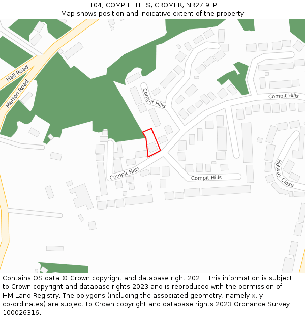 104, COMPIT HILLS, CROMER, NR27 9LP: Location map and indicative extent of plot