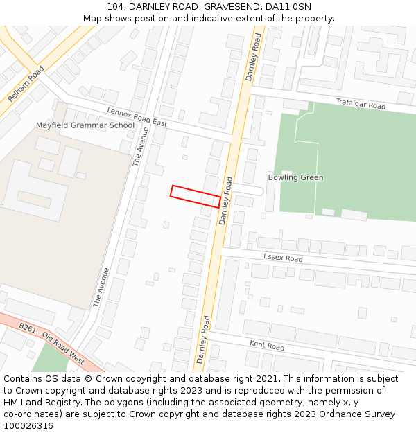 104, DARNLEY ROAD, GRAVESEND, DA11 0SN: Location map and indicative extent of plot