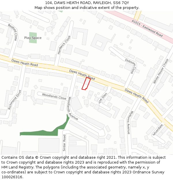 104, DAWS HEATH ROAD, RAYLEIGH, SS6 7QY: Location map and indicative extent of plot