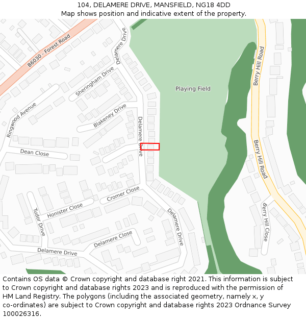 104, DELAMERE DRIVE, MANSFIELD, NG18 4DD: Location map and indicative extent of plot