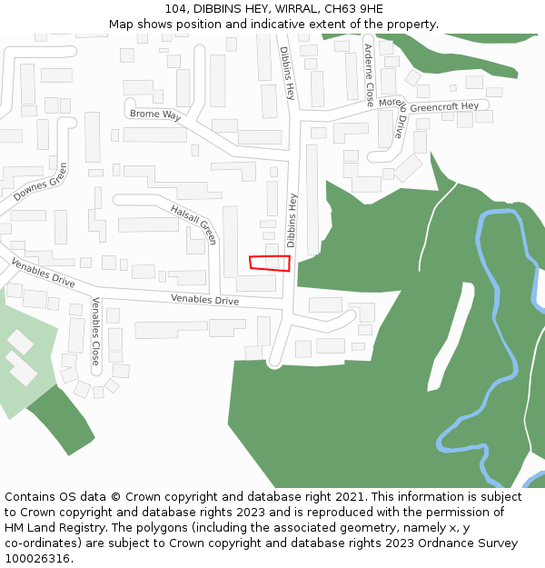 104, DIBBINS HEY, WIRRAL, CH63 9HE: Location map and indicative extent of plot