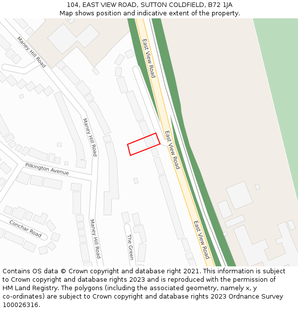 104, EAST VIEW ROAD, SUTTON COLDFIELD, B72 1JA: Location map and indicative extent of plot