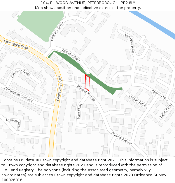 104, ELLWOOD AVENUE, PETERBOROUGH, PE2 8LY: Location map and indicative extent of plot