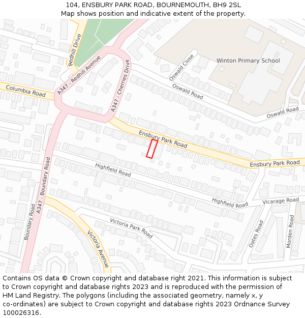 104, ENSBURY PARK ROAD, BOURNEMOUTH, BH9 2SL: Location map and indicative extent of plot