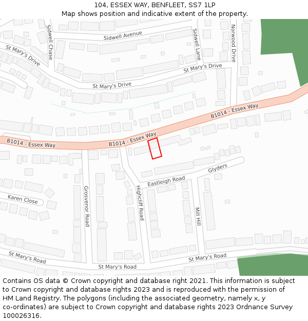 104, ESSEX WAY, BENFLEET, SS7 1LP: Location map and indicative extent of plot