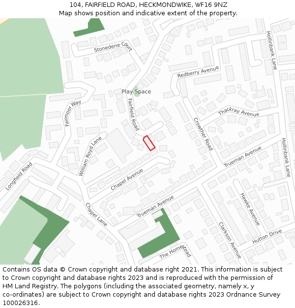 104, FAIRFIELD ROAD, HECKMONDWIKE, WF16 9NZ: Location map and indicative extent of plot