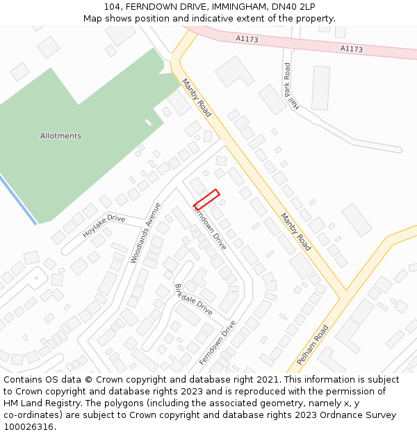104, FERNDOWN DRIVE, IMMINGHAM, DN40 2LP: Location map and indicative extent of plot