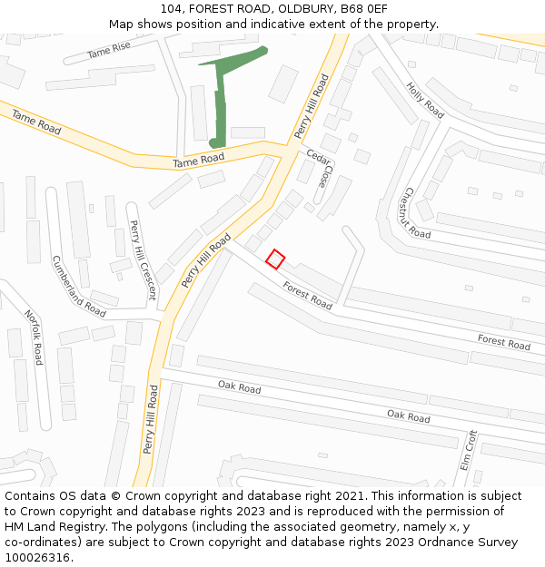 104, FOREST ROAD, OLDBURY, B68 0EF: Location map and indicative extent of plot