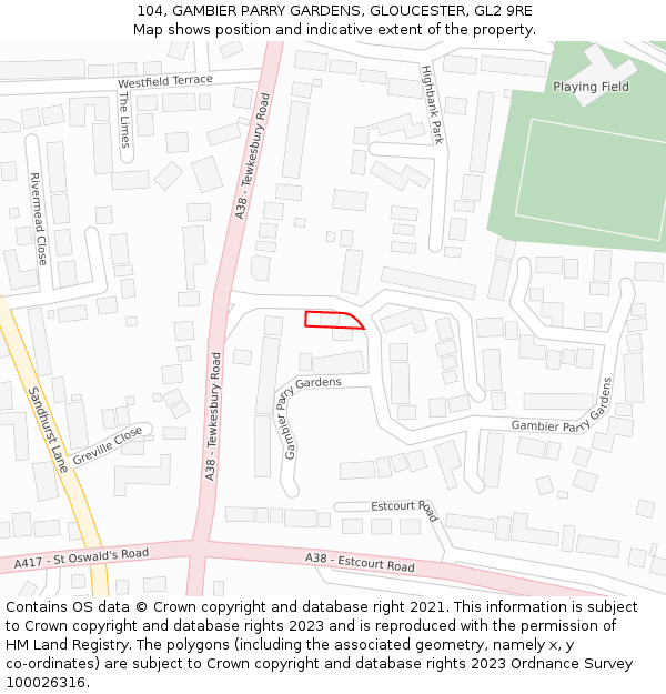 104, GAMBIER PARRY GARDENS, GLOUCESTER, GL2 9RE: Location map and indicative extent of plot