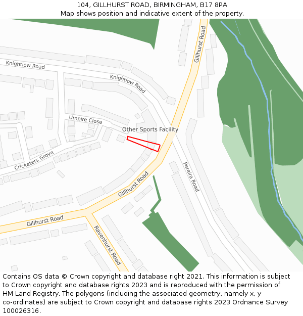 104, GILLHURST ROAD, BIRMINGHAM, B17 8PA: Location map and indicative extent of plot