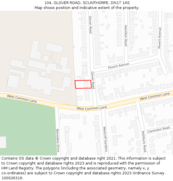 104, GLOVER ROAD, SCUNTHORPE, DN17 1AS: Location map and indicative extent of plot