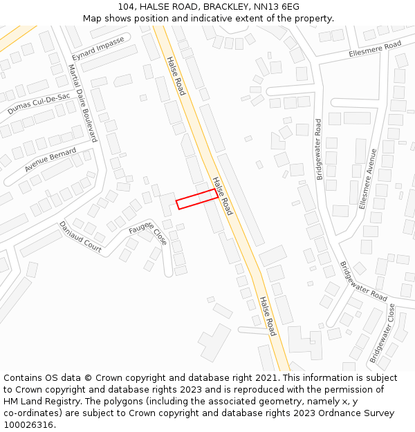 104, HALSE ROAD, BRACKLEY, NN13 6EG: Location map and indicative extent of plot
